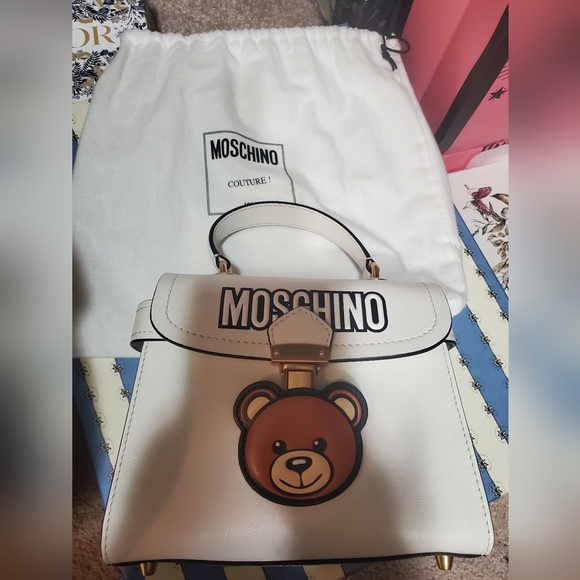 Authentic Rare Moschino White Leather Teddy Bear Satchel Bag - Picture 11 of 11